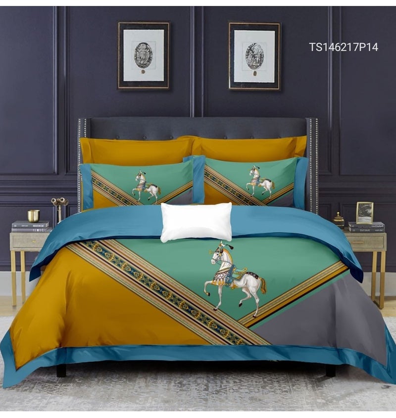 طقم مفروشات سرير هوميتوبيا كينج 6 قطع تصميم مطبوع مرسوم يدوياً قماش مرن فاخر ناعم ومتنفس مناسب لغرف التكييف